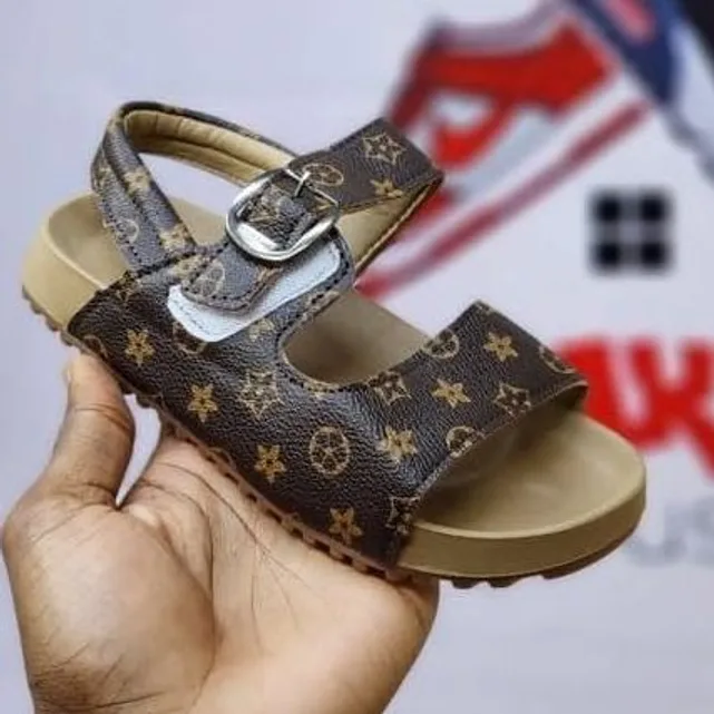 Brown Monogram Buckle Sandal — Brown monogram / Tan