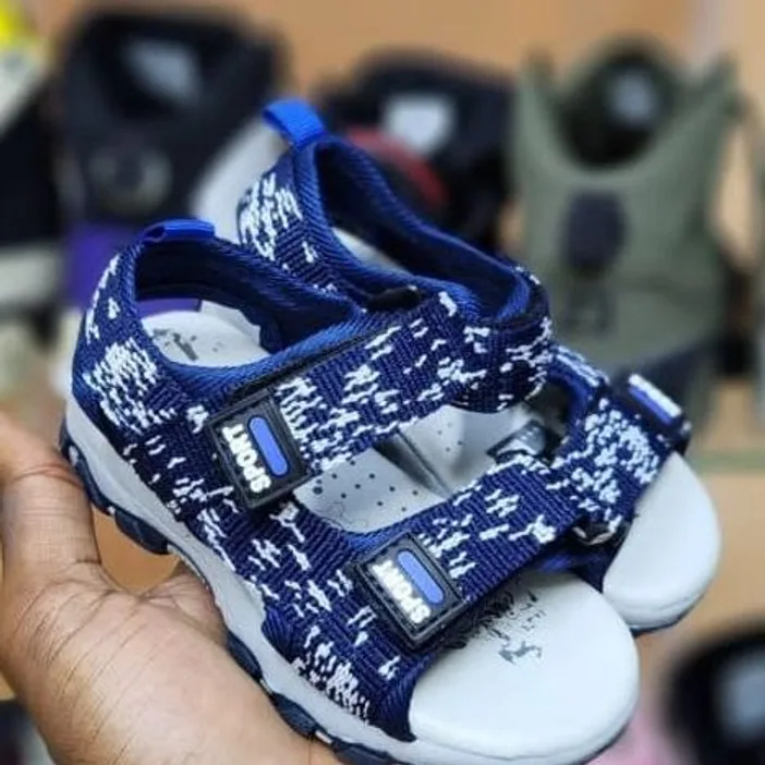 Navy Knit Velcro Sandal — Navy / White
